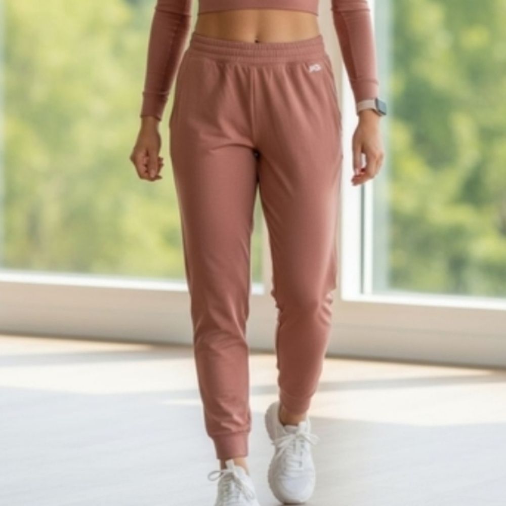 New- PINK Active Brown Track Pants with Elastic Waistband and Cuffed Ankles